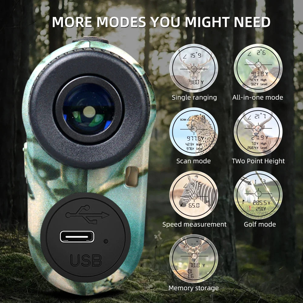 1000M Laser Rangefinder USB-C Rechargeable for Hunting & Golf