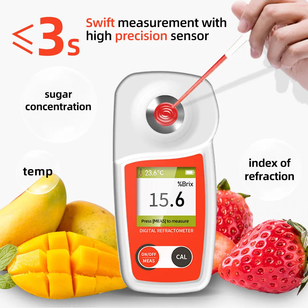 Digital Brix Refractometer - 0-55% Sugar Meter for Fruit